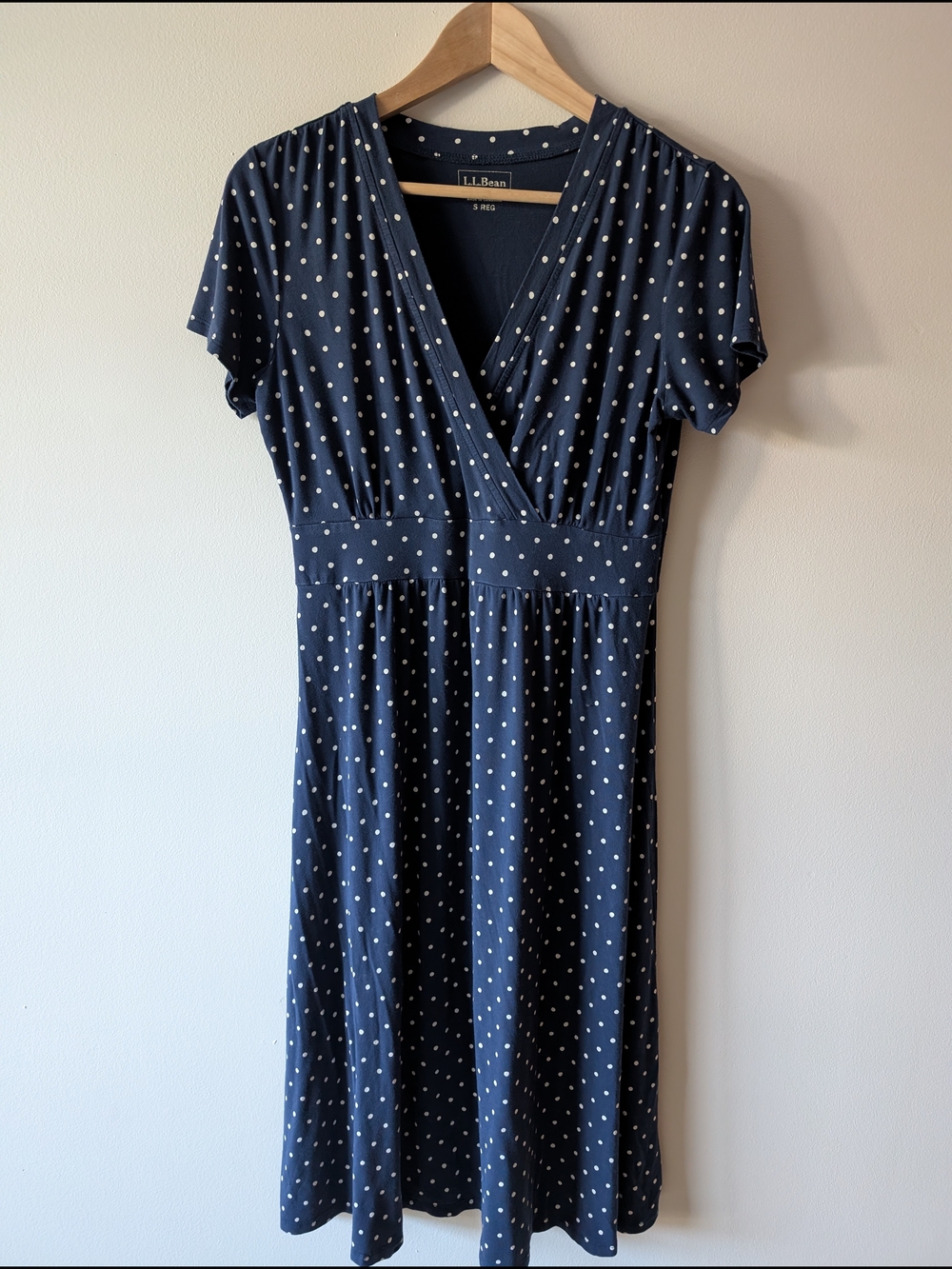L.L. Bean Navy Polka Dot Wrap-Front Dress